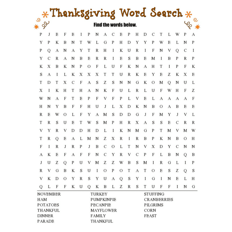 free thanksgiving word search