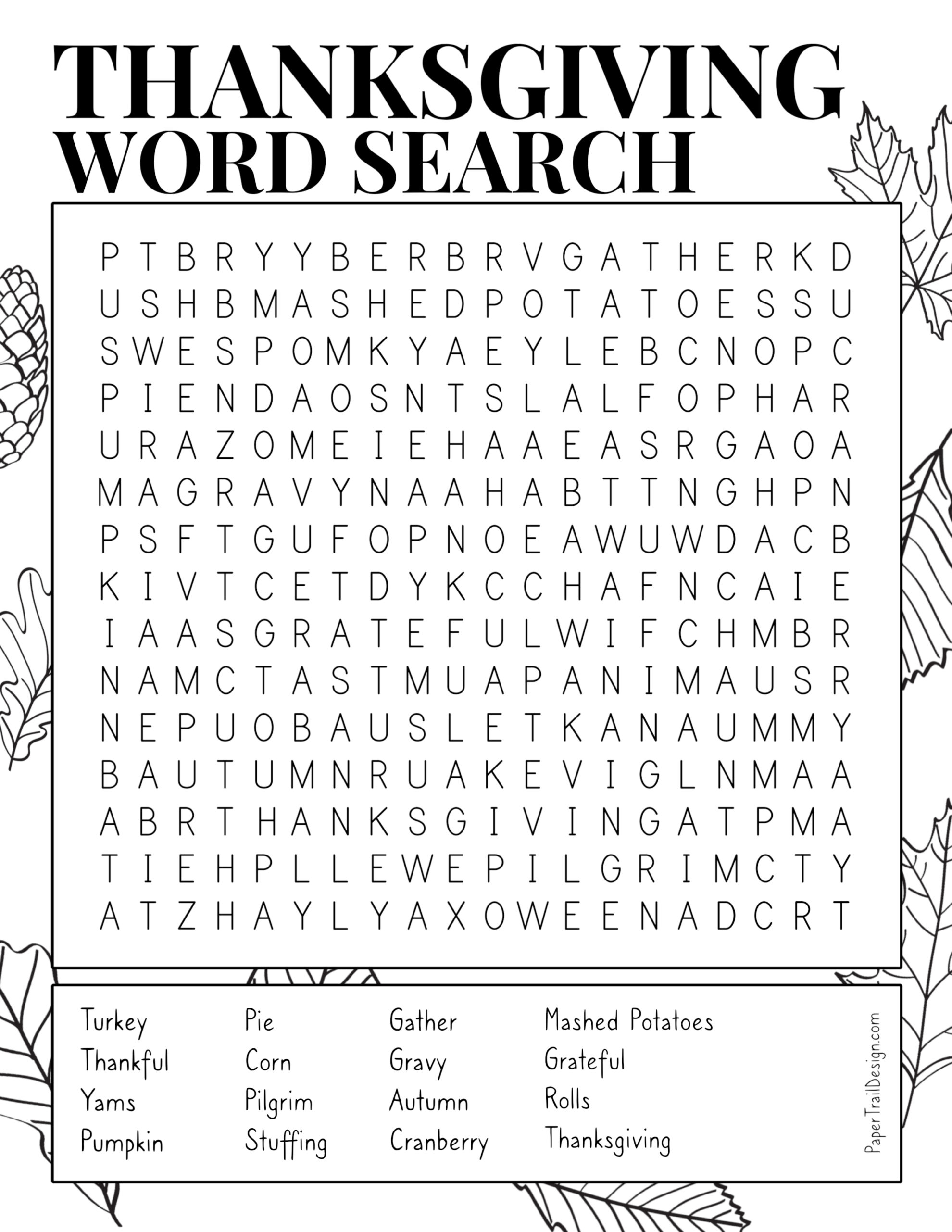 free thanksgiving word search