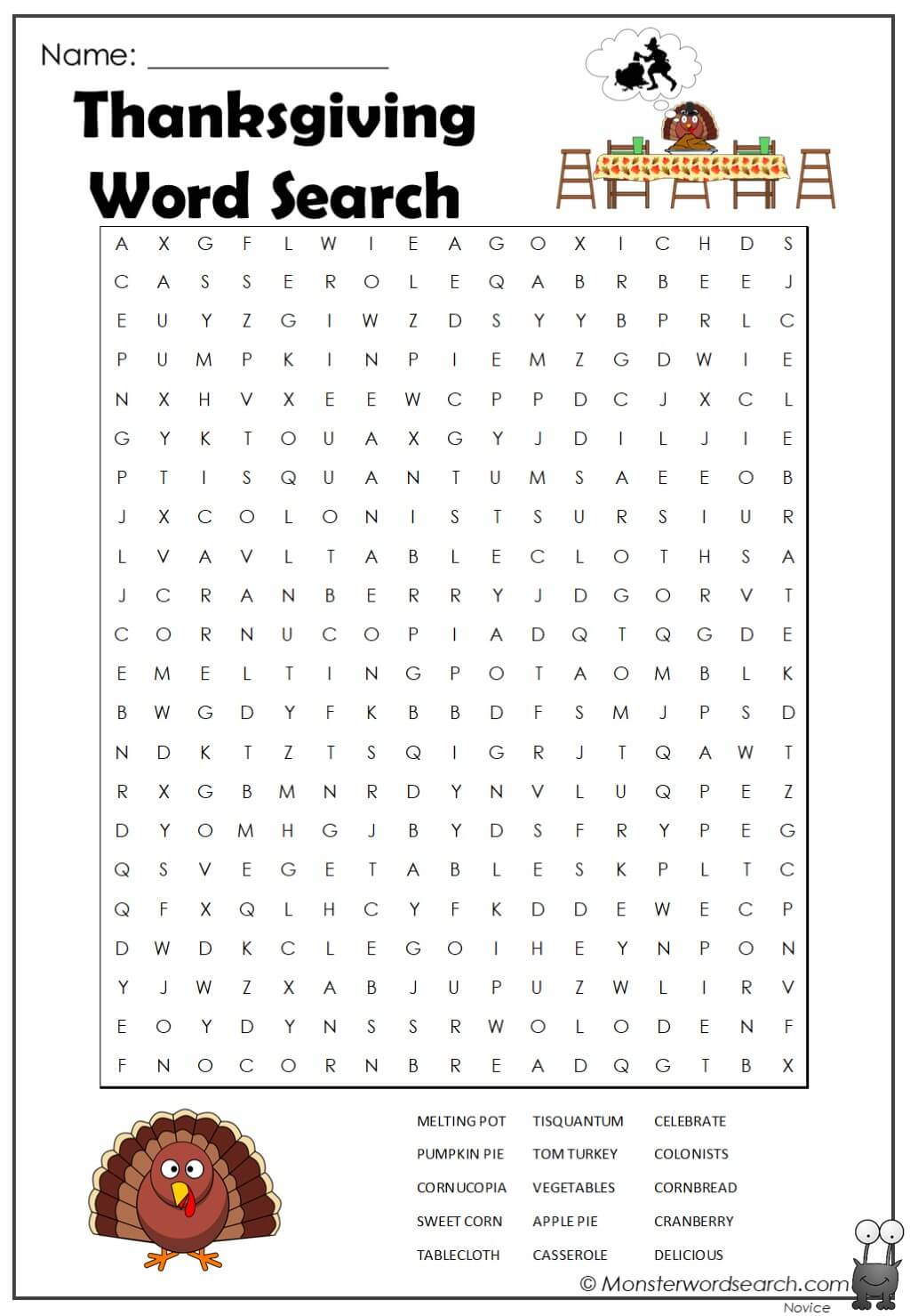 thanksgiving word search 2 - Monster Word Search