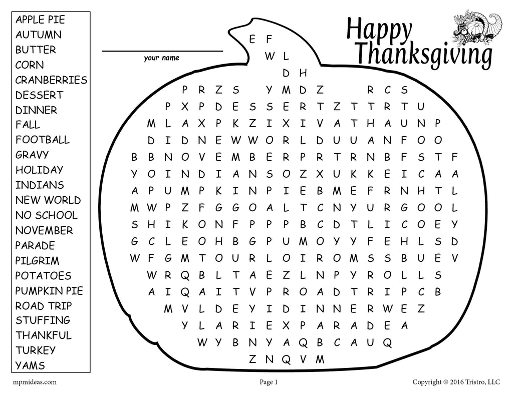 Printable Thanksgiving Word Search!