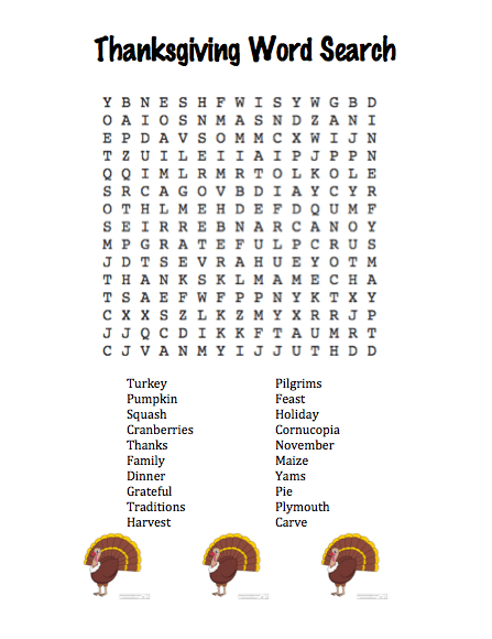 Printable Thanksgiving Word Search Puzzle - Jinxy Kids