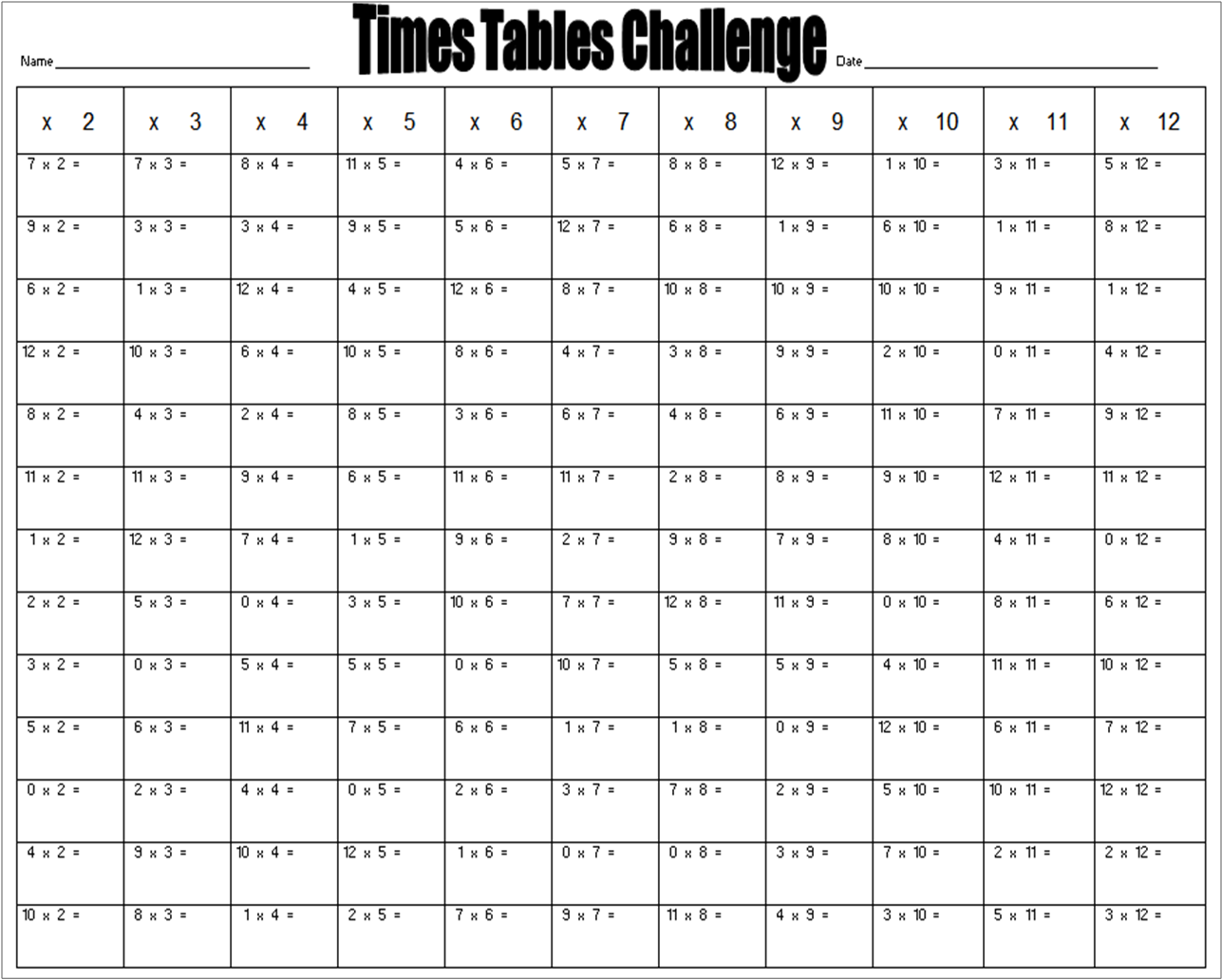 free times tables worksheet