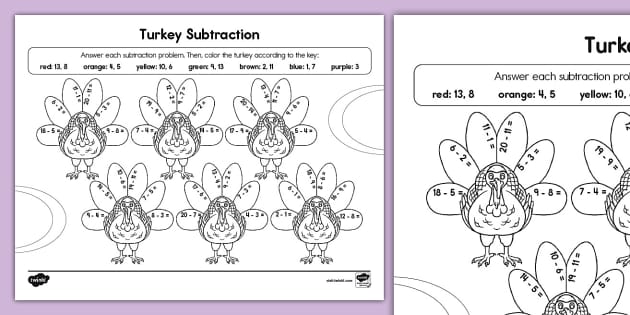 First Grade Thanksgiving Turkey Subtraction Activity