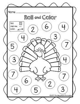 Turkey Roll and Color Worksheet - FREE! by Kindergarten Principles