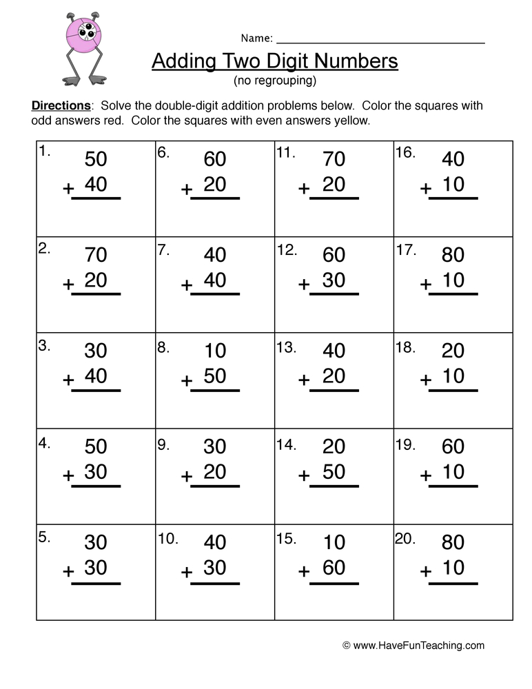 Tens Double Digit Addition Worksheet