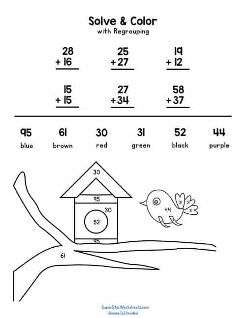 free two digit addition worksheet