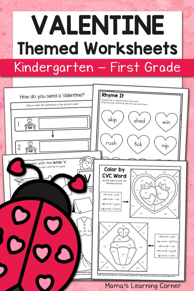 Valentines Day Worksheets for Kindergarten and 1st Grade - Mamas ...