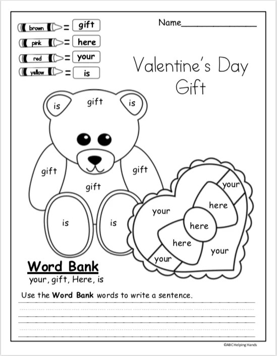 free valentines worksheet