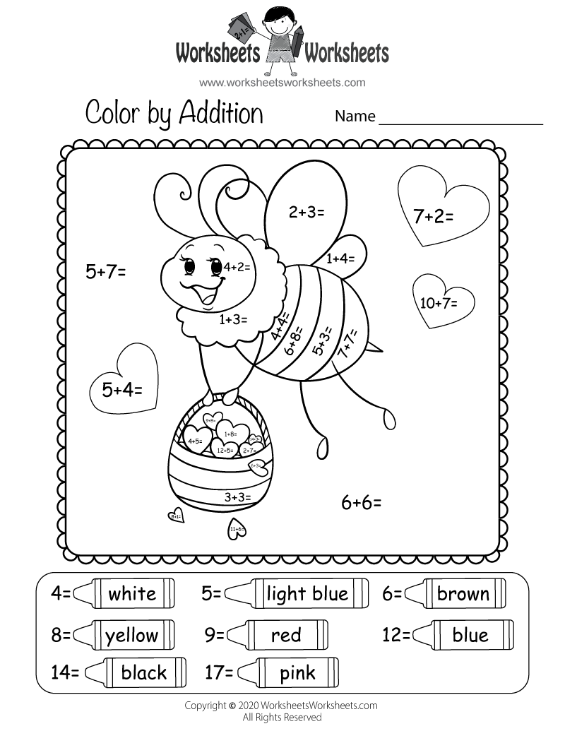 Free Printable Valentines Day Addition Worksheet