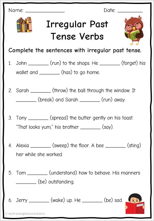 free verb tense worksheet