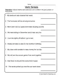 free verb tense worksheet