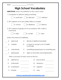 free vocab worksheet
