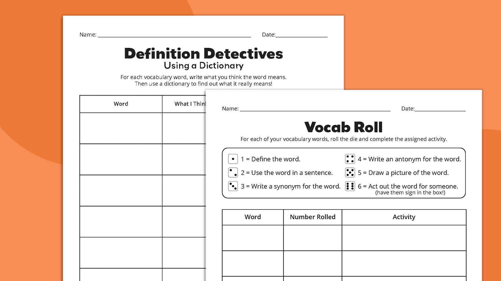 free vocab worksheet
