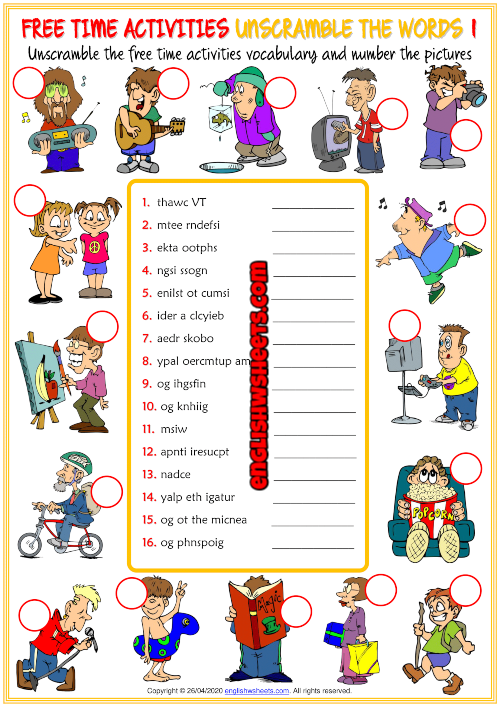 free vocab worksheet