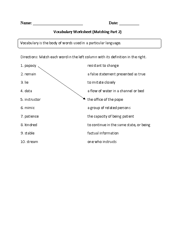 free vocab worksheet