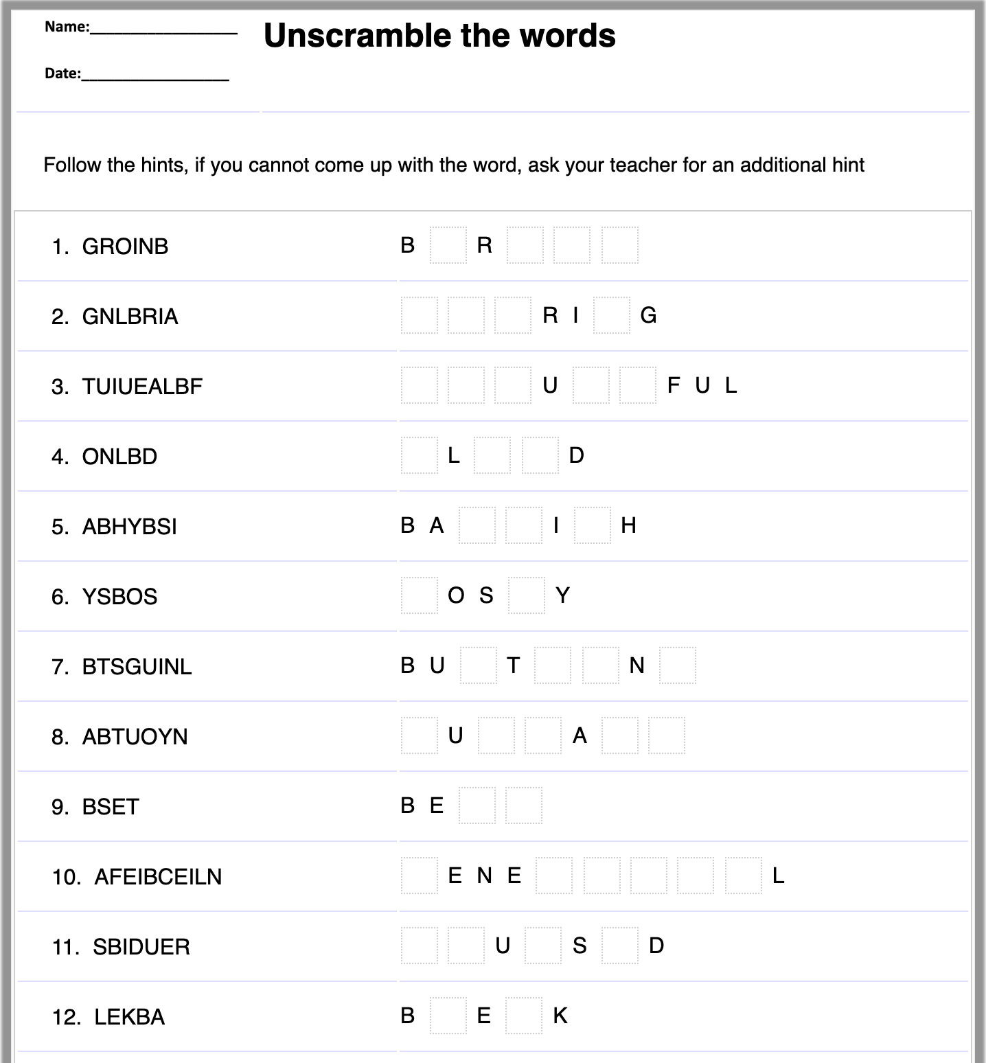 free vocabulary worksheet generator