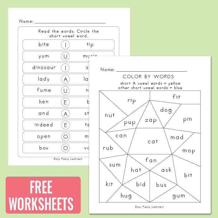 Free Short Vowel Worksheets - Easy Peasy Learners
