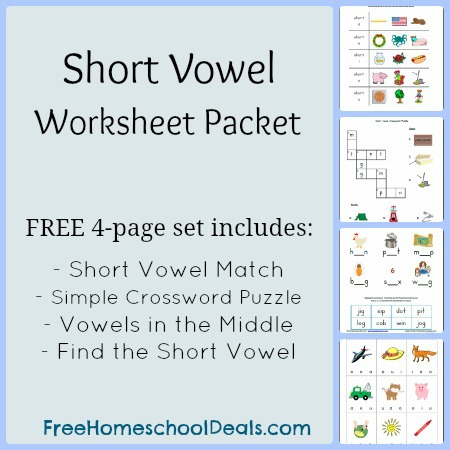Free Short Vowel Worksheets: Short Vowel Match, Simple Crossword ...