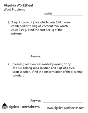 Free Printable Algebra Word Problems Worksheets - Also Available ...