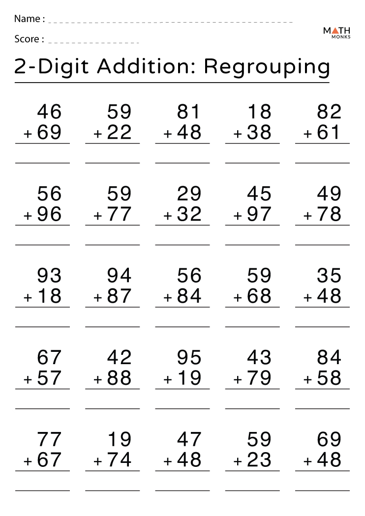 free worksheet addition with regrouping