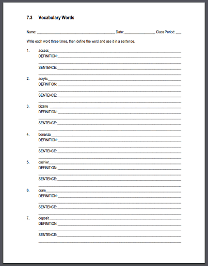 free worksheet for 7th graders