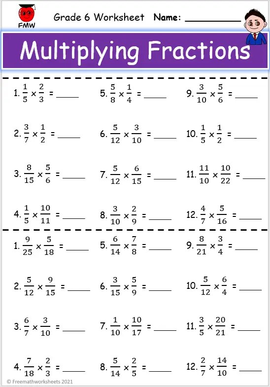 Grade 6 Multiplying Fractions Worksheets | Free Worksheets ...