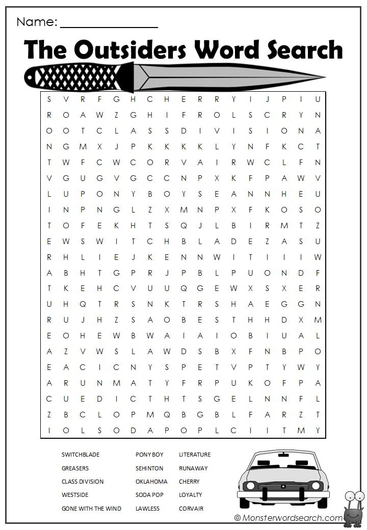 the outsiders word search - Monster Word Search