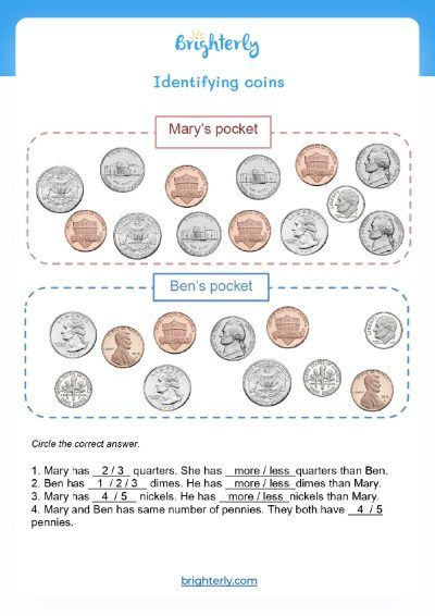 Free Printable Money Worksheets For Kindergarten [PDFs] Brighterly.com