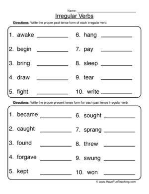 Writing Irregular Verbs Worksheet  