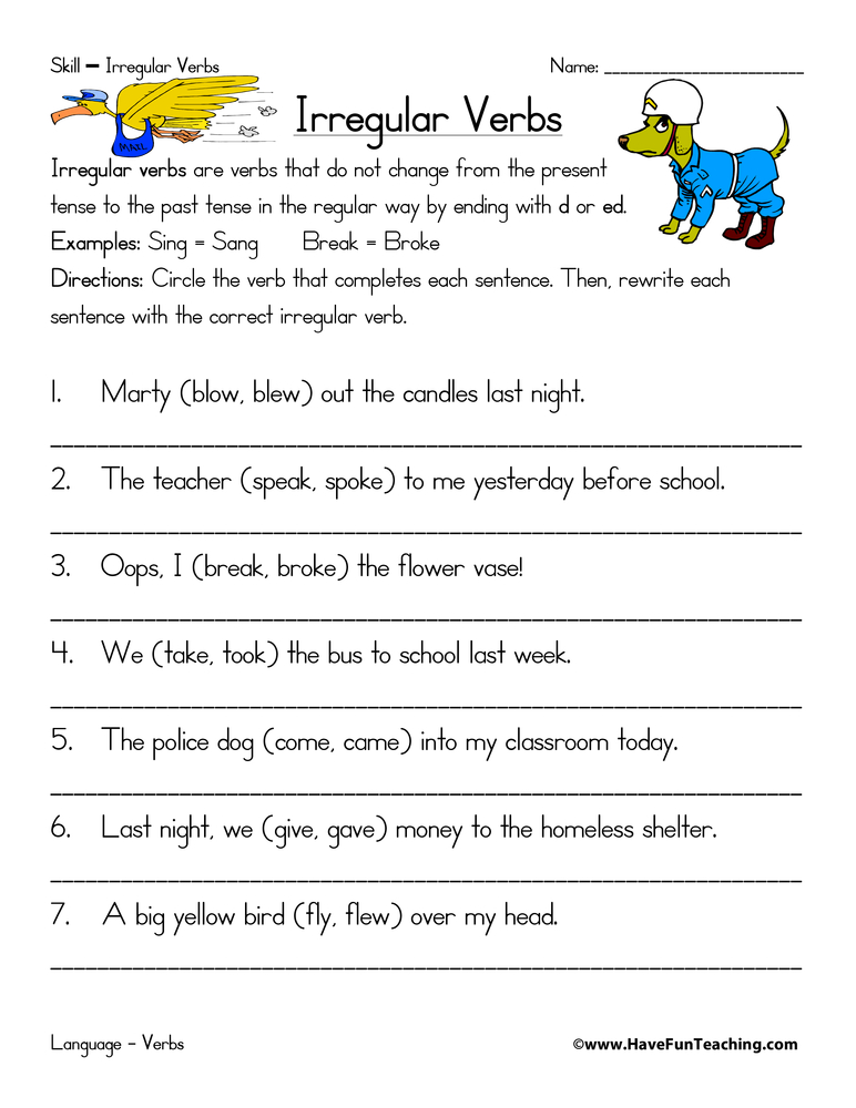 Using Irregular Verbs Worksheet  