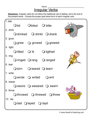 Finding Irregular Verbs Worksheet  