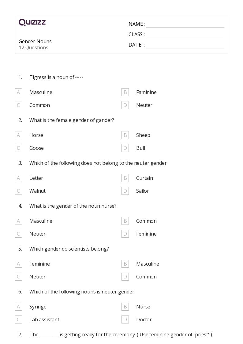 50 Nouns Worksheets For 4th Class On Quizizz Free, 56% OFF