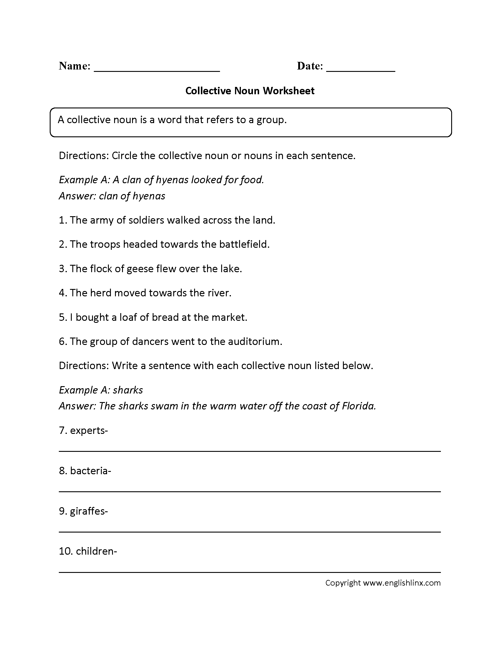 free worksheet on nouns