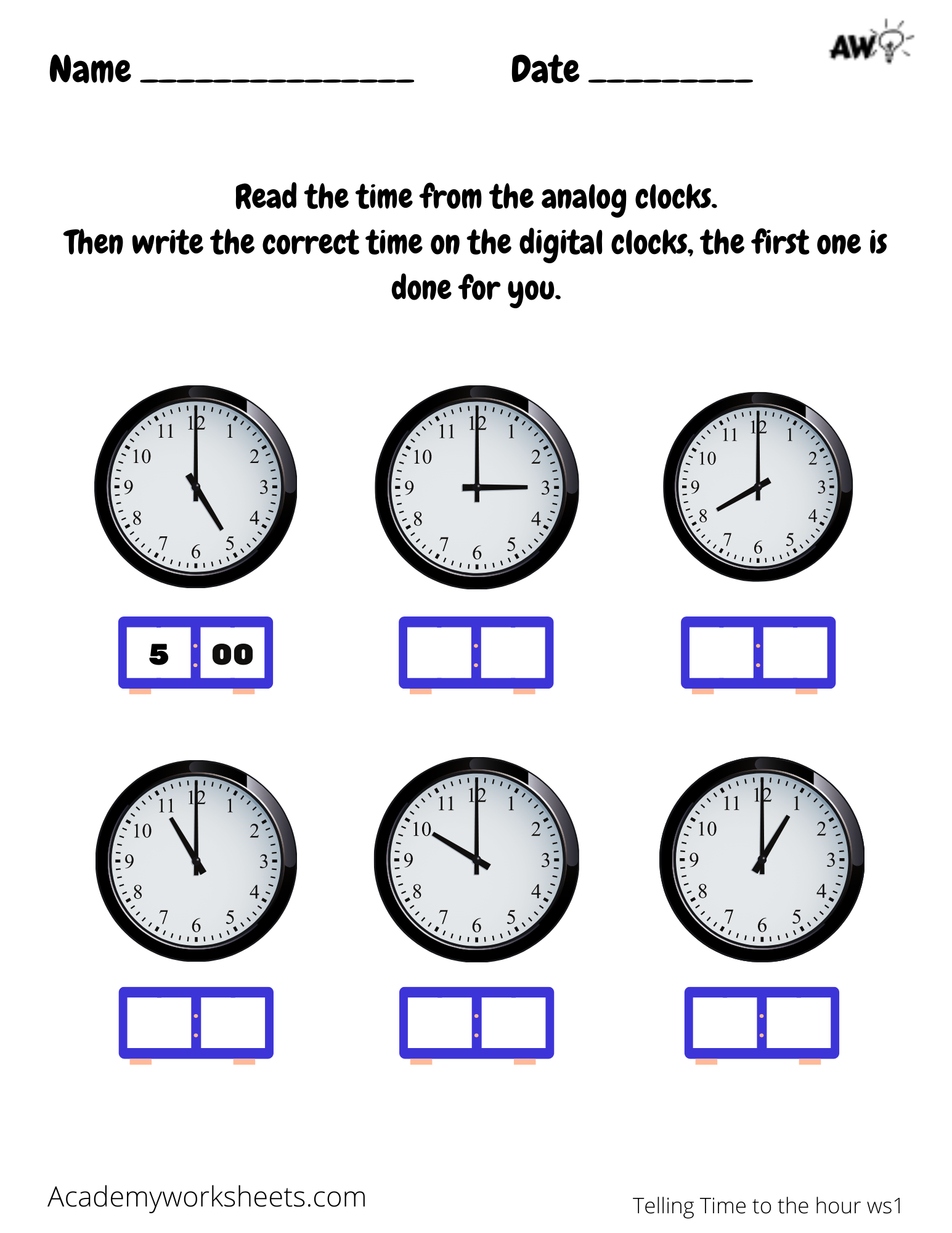 Clock Worksheets - Telling Time to the Hour clock teach time to ...