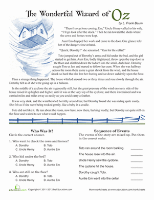 Reading Comprehension: Wizard of Oz | Interactive Worksheet ...