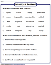 Suffixes Worksheets