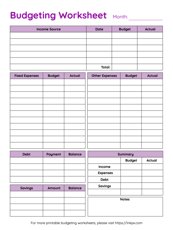 Free Printable Colorful Table Style Monthly Budget Worksheet ...
