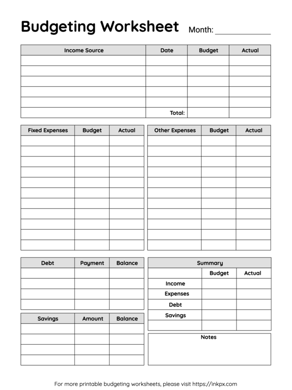 Free Printable Black and White Table Style Monthly Budget ...