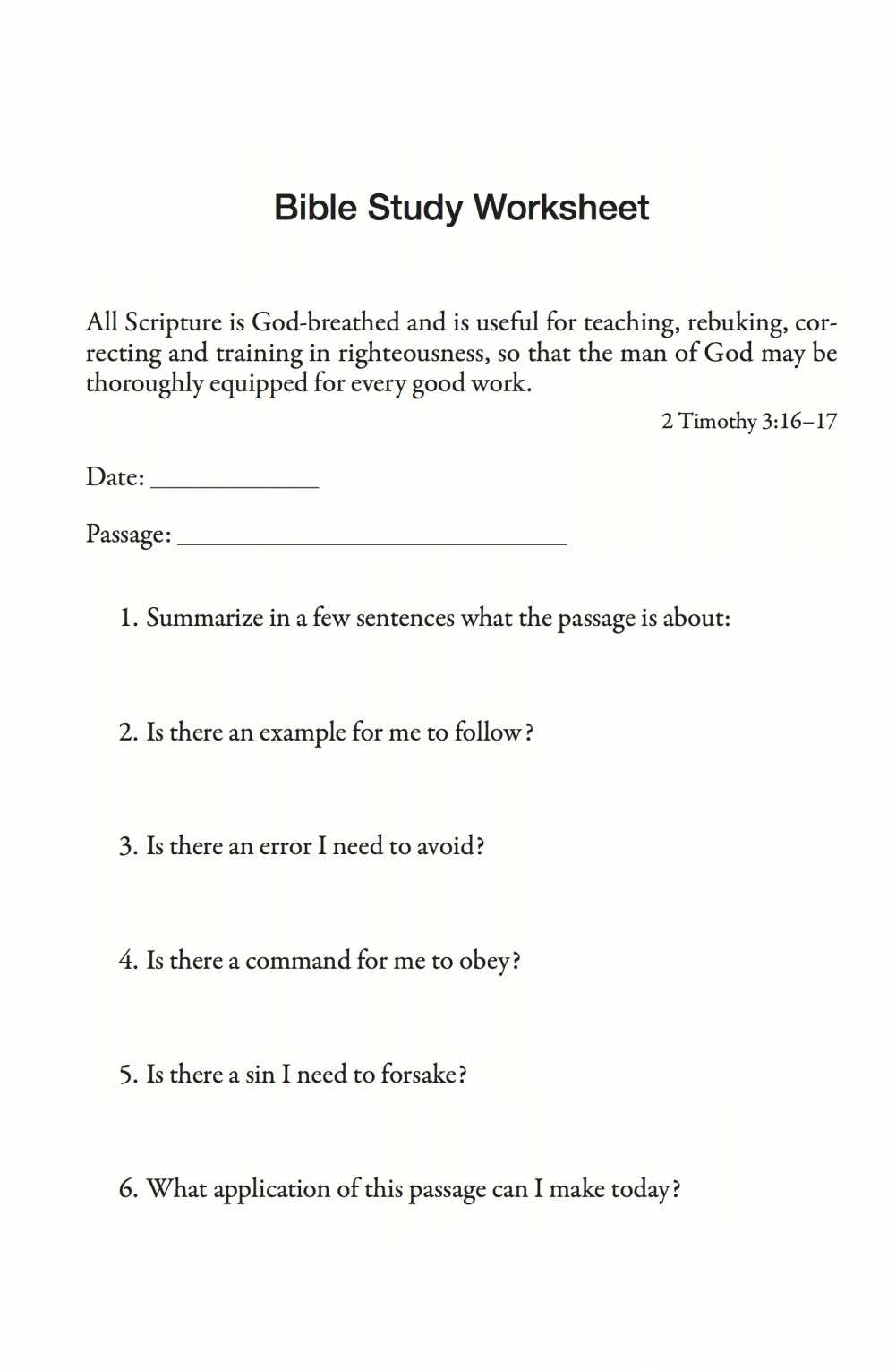 free youth bible study worksheet