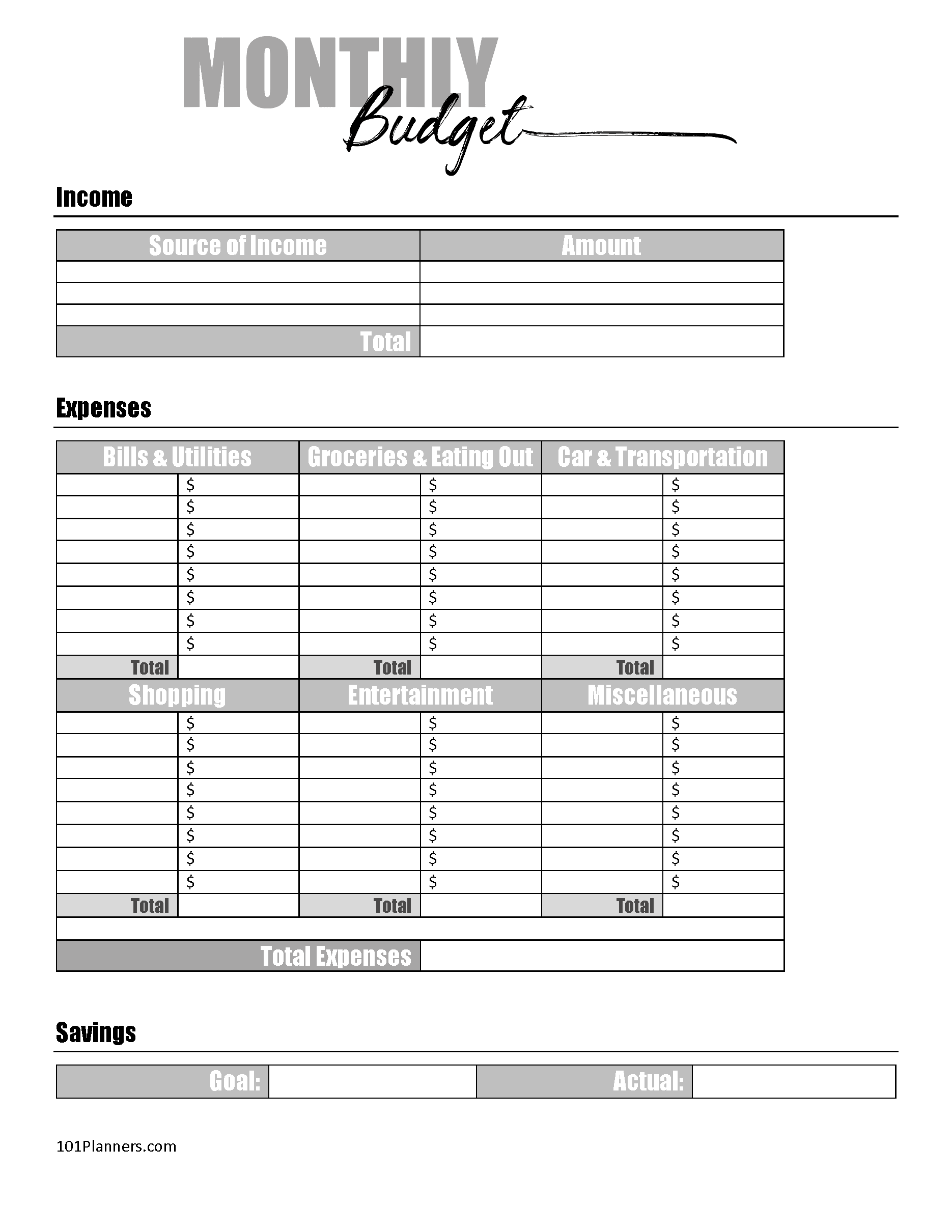 freeeasy printable budget worksheet