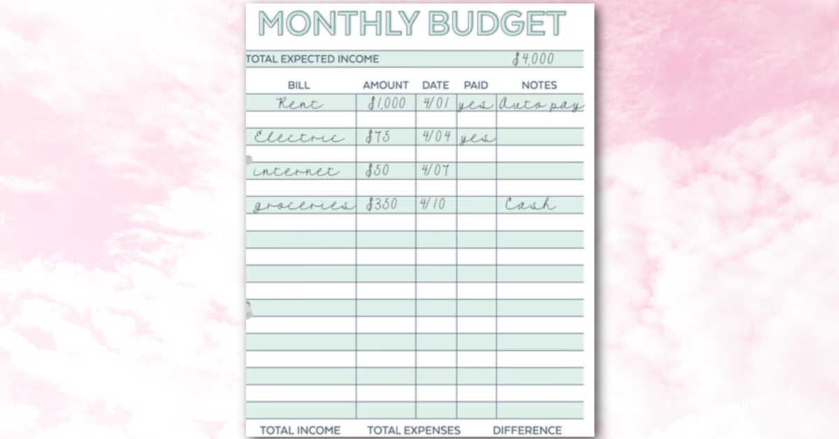 freeeasy printable budget worksheet