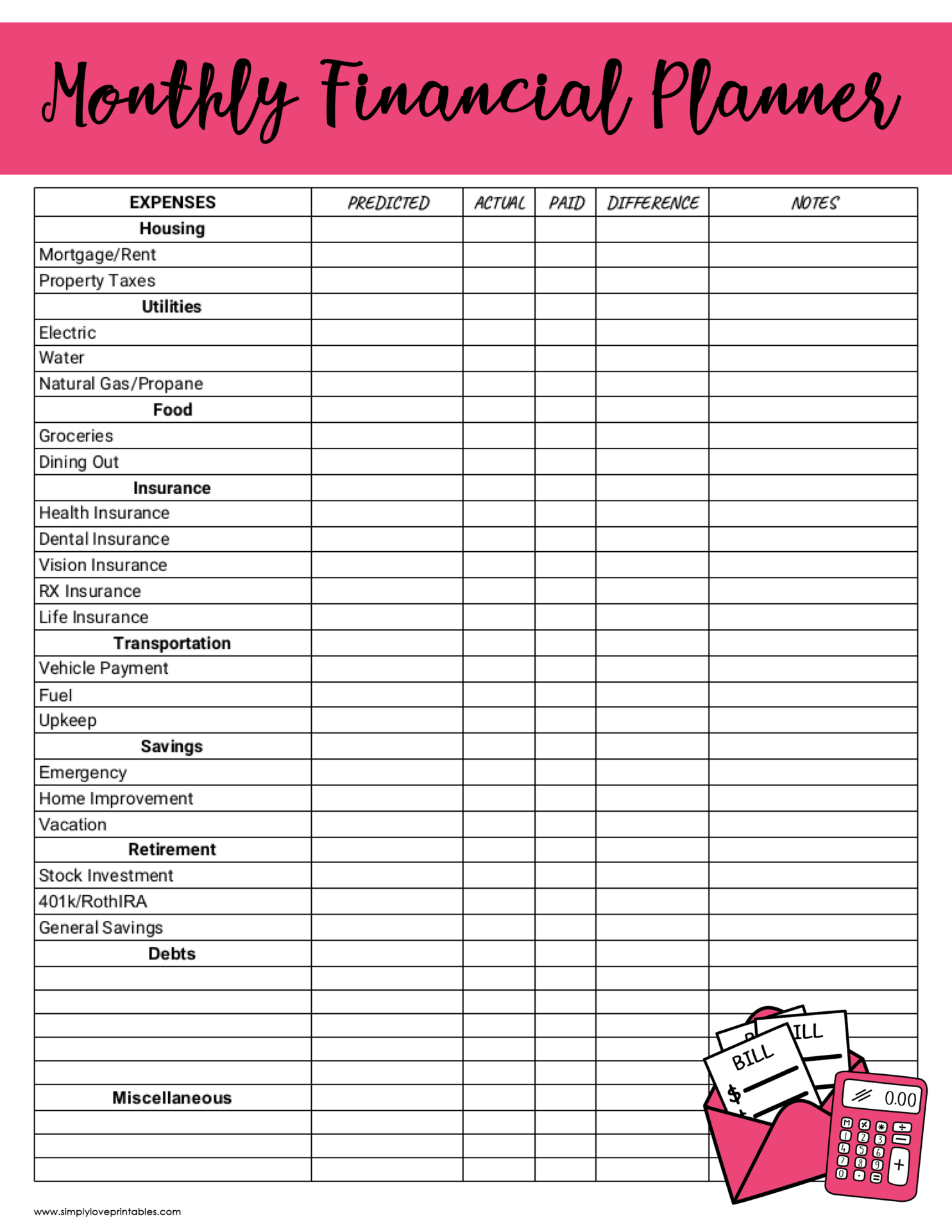 Free Printable Budget Templates | Simply Love Printables
