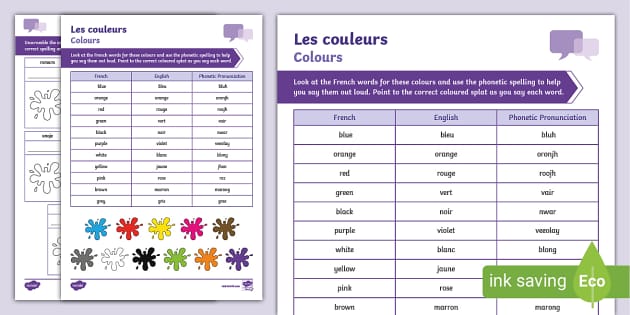 french colors worksheet