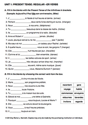 FRENCH GRAMMAR PRACTICE LETTER SIZE