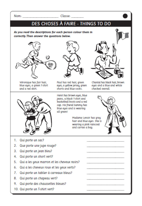French Language Worksheets Things to Do [Download Now]