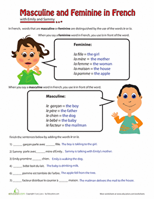 Masculine and Feminine in French | Worksheet 