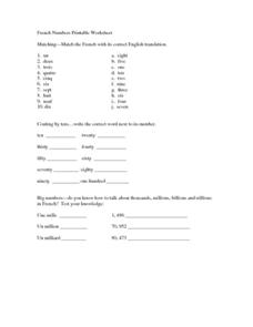French Numbers Printable Worksheet Worksheet for 4th - 12th Grade ...