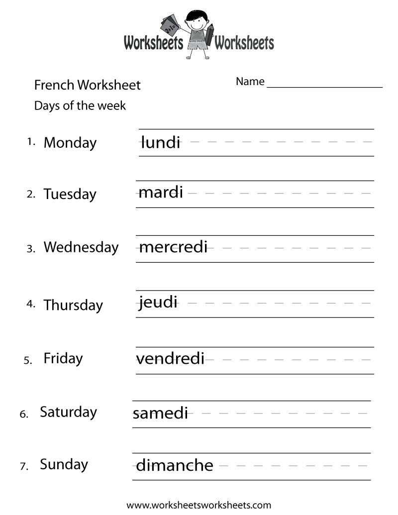 French Days of the Week Worksheet | Worksheets Worksheets