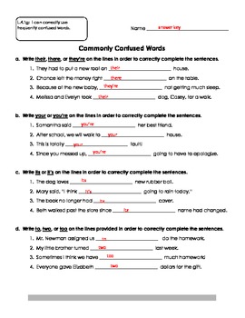 Commonly Confused Words Worksheets/Assessments