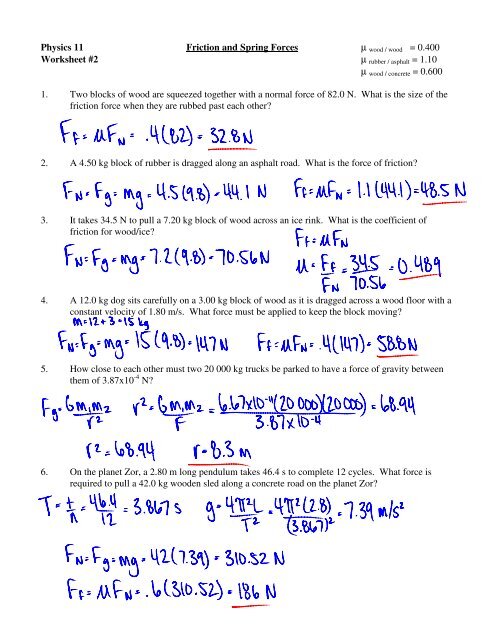 Physics 11 Friction and Spring Forces Worksheet #2 1. Two blocks ...